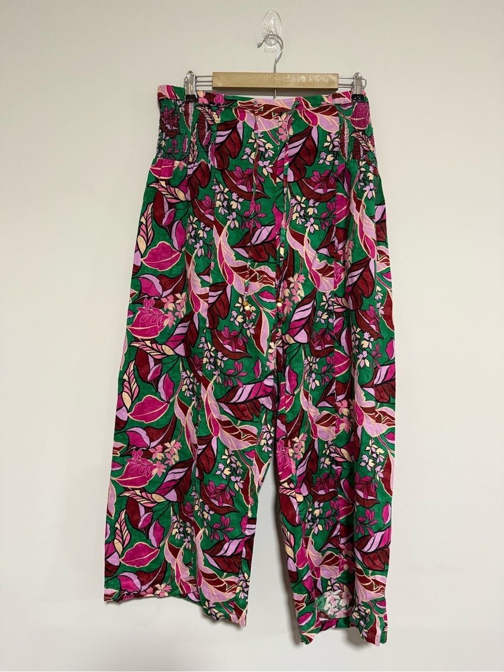 Cynthia Rowley Linen Wide Leg Floral Print Pants Size XL Cruise Vacation Beach